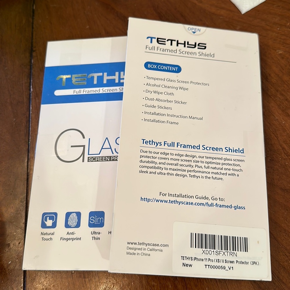 TWO New Unopened Tethys Glass for iPhone 11 Pro/XS/X Screen Protector (3pk)